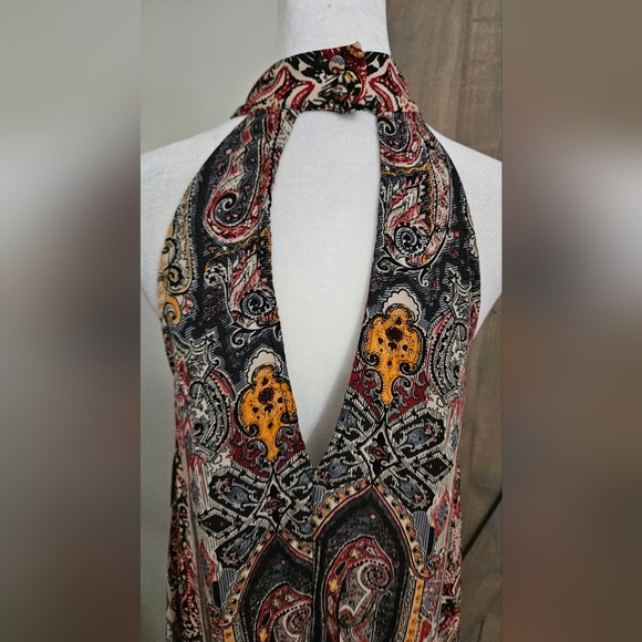 AMERICAN THREADS Paisley Print High Neck Halter Mini Dress.Black/red Multi.M NWT - Picture 10 of 14